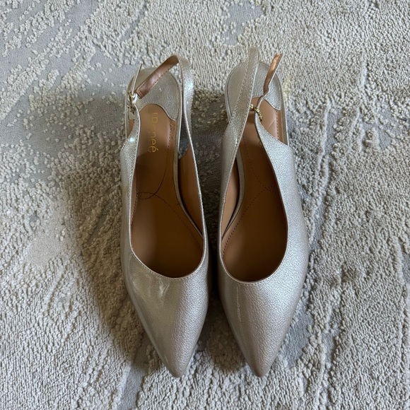 J. Renee SHAYANNE pumps block heels taupe pearl patent leather pointy toe 12 W - Picture 7 of 15